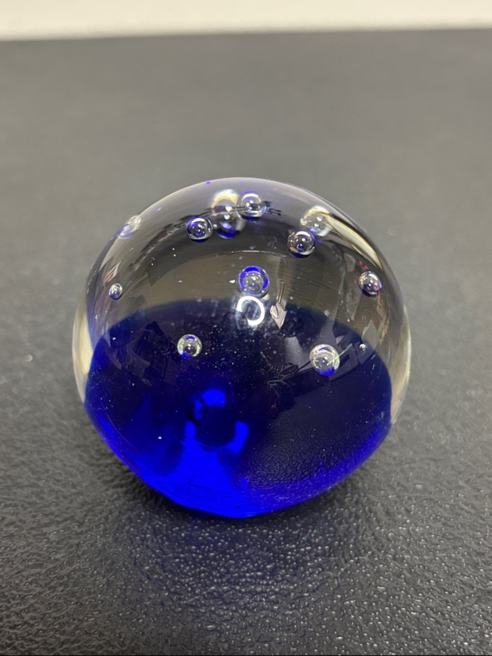 Glass Paperweight with Deep Cobalt Blue Base Bubbles